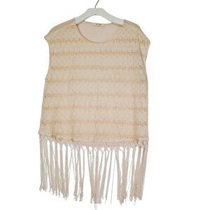 BOW + ARROW‎ Womens Top SZ S Blouse Embroidered Fringe Tassel Bohemian Cream